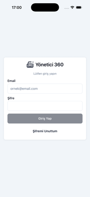 Yönetici 360 mobil giriş ekranı